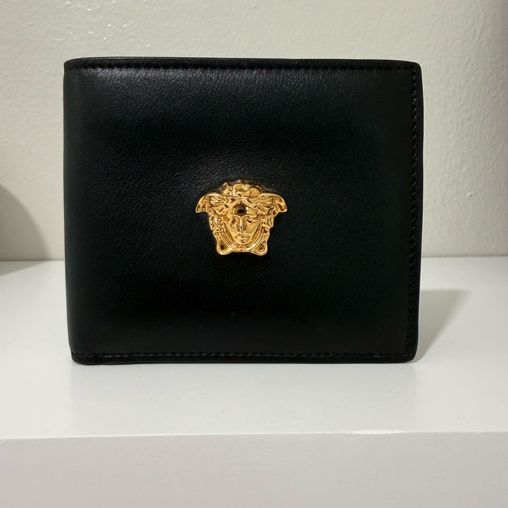 Versace Black Wallet with Gold Medusa Emblem. Like New - Picture 2 of 7